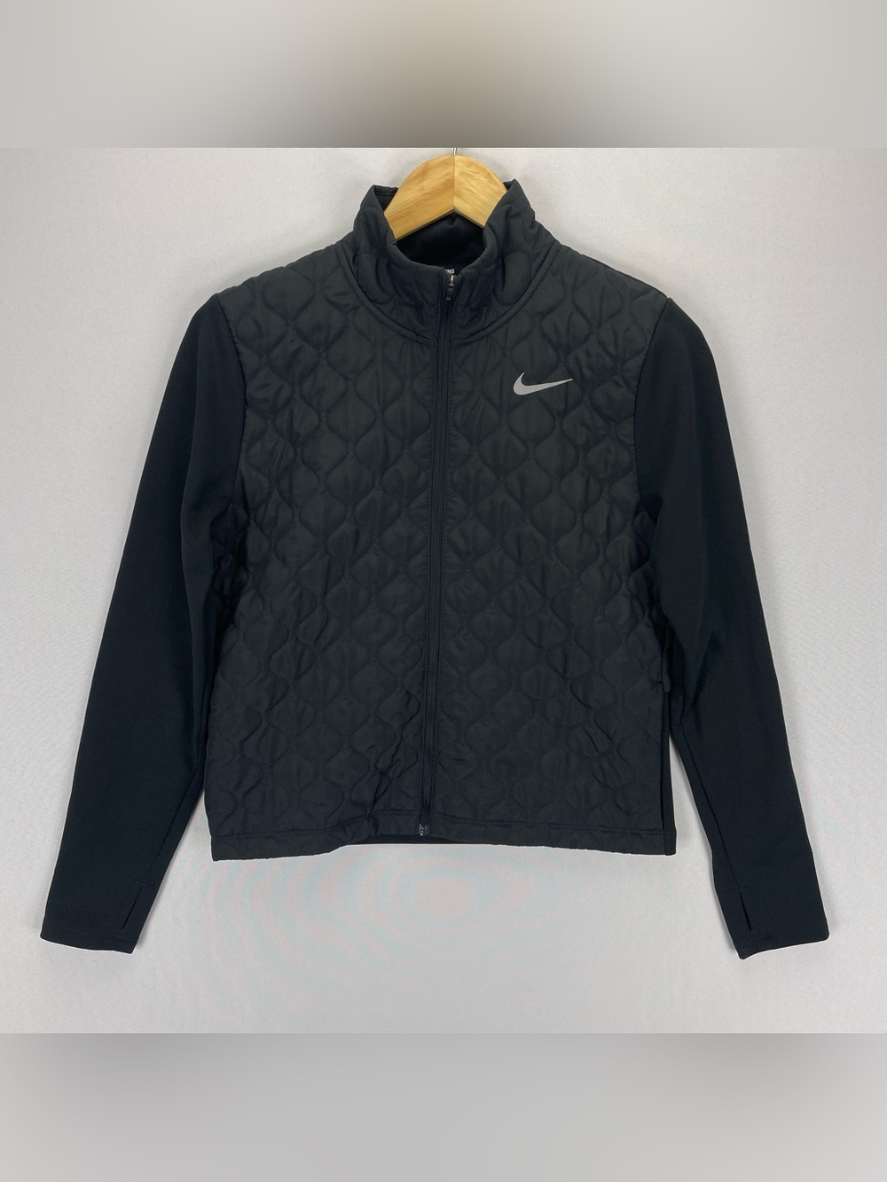 Nike Aerolayer Quilted Running Jacket Women’s XS Black Full Zip Active Insulated